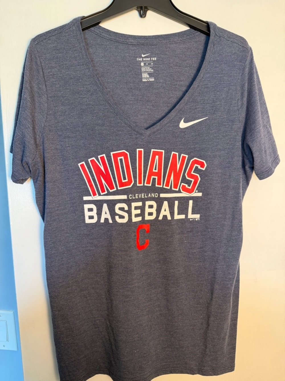 Nike Heather Navy V-Neck Tee with White Swoosh